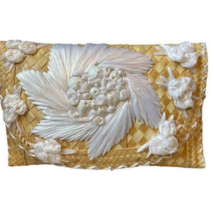 Vintage Unique Handmade Organic Palm Leaf Floral 3D Embroidery Bag/Wallet